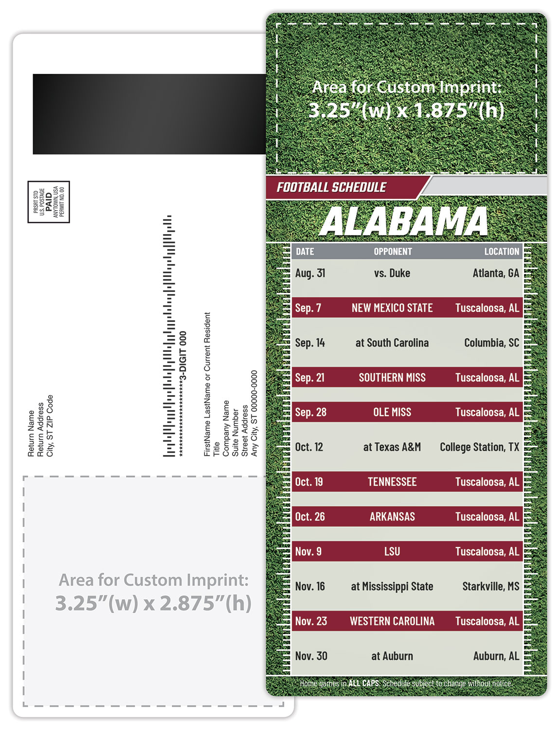 Football Schedule Laminated Card/Postcard with Magnet Strip 3.5x8.5 - 14 pt. 2