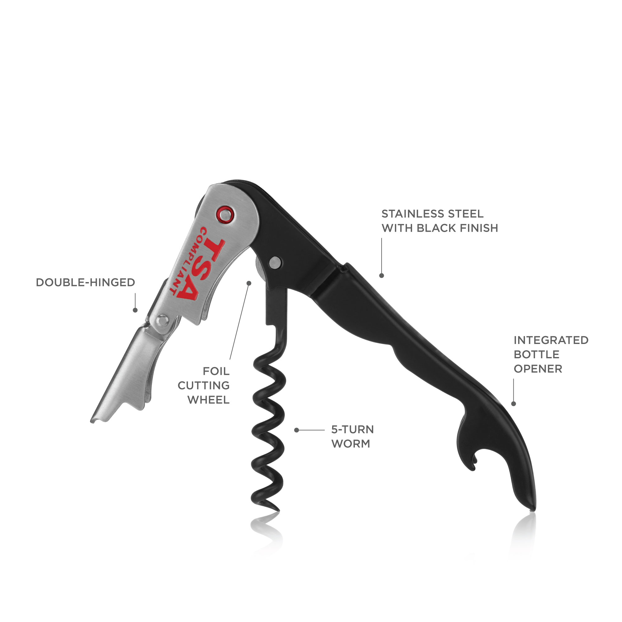 True® Double-Hinged TSA Compliant Corkscrew 15