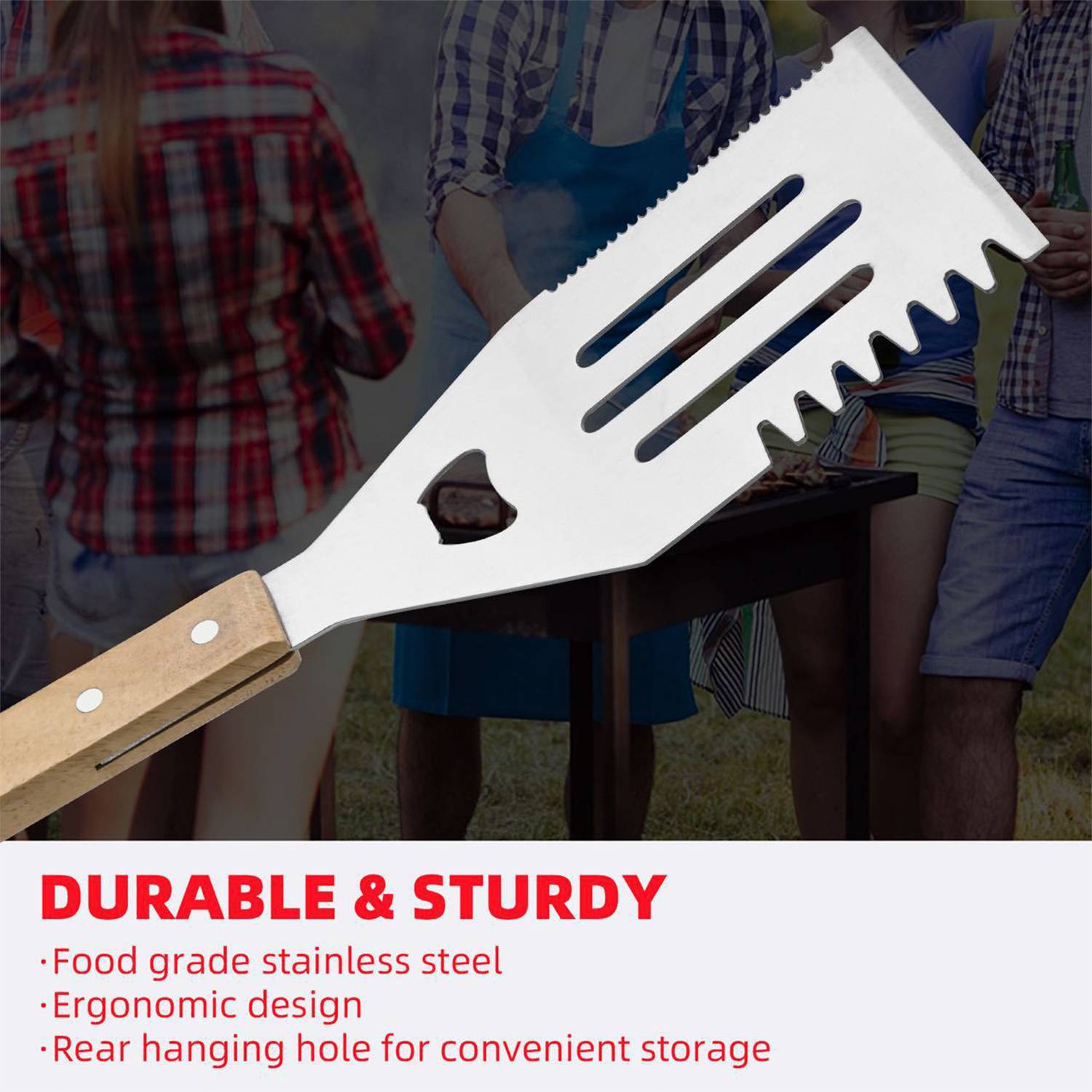 Wooden Handle Barbecue Stainless Steel Spatula 7