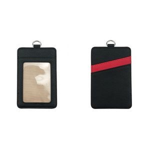 Lanyard Dual Colored 3 Pockets PU Leather Card Holder 6