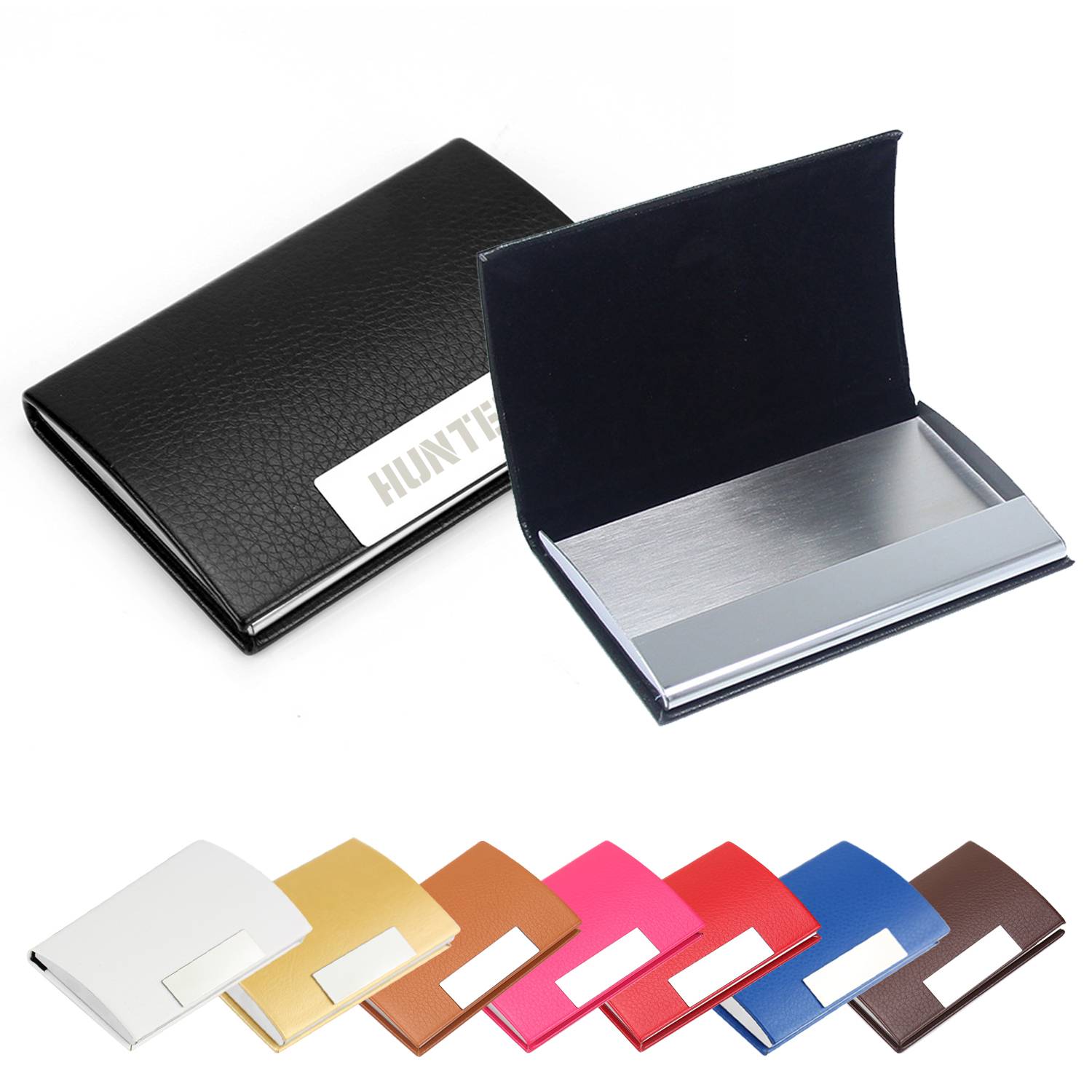 Stainless steel PU leather business card holder