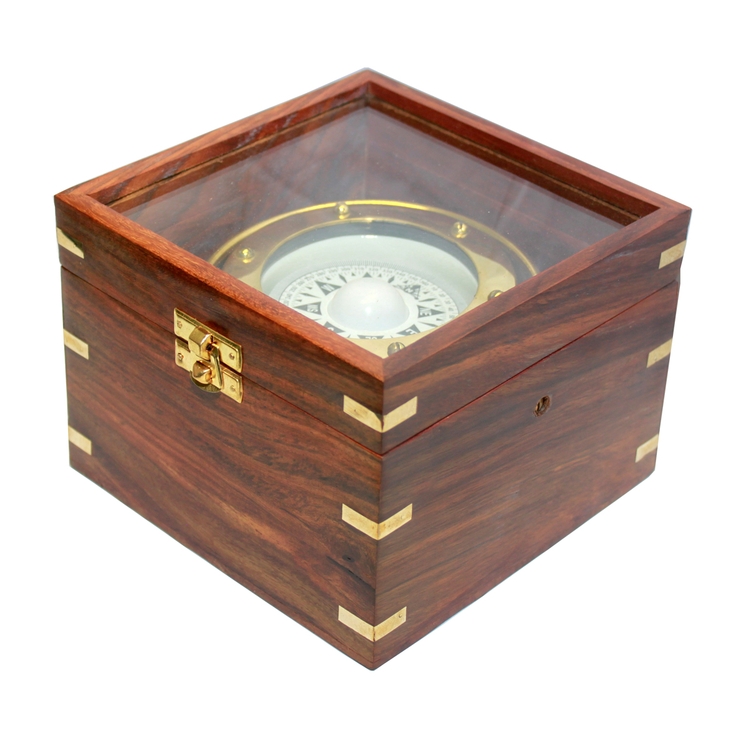 Jumbo Vintage Gimble Brass Compass in Teak Wood Box 3