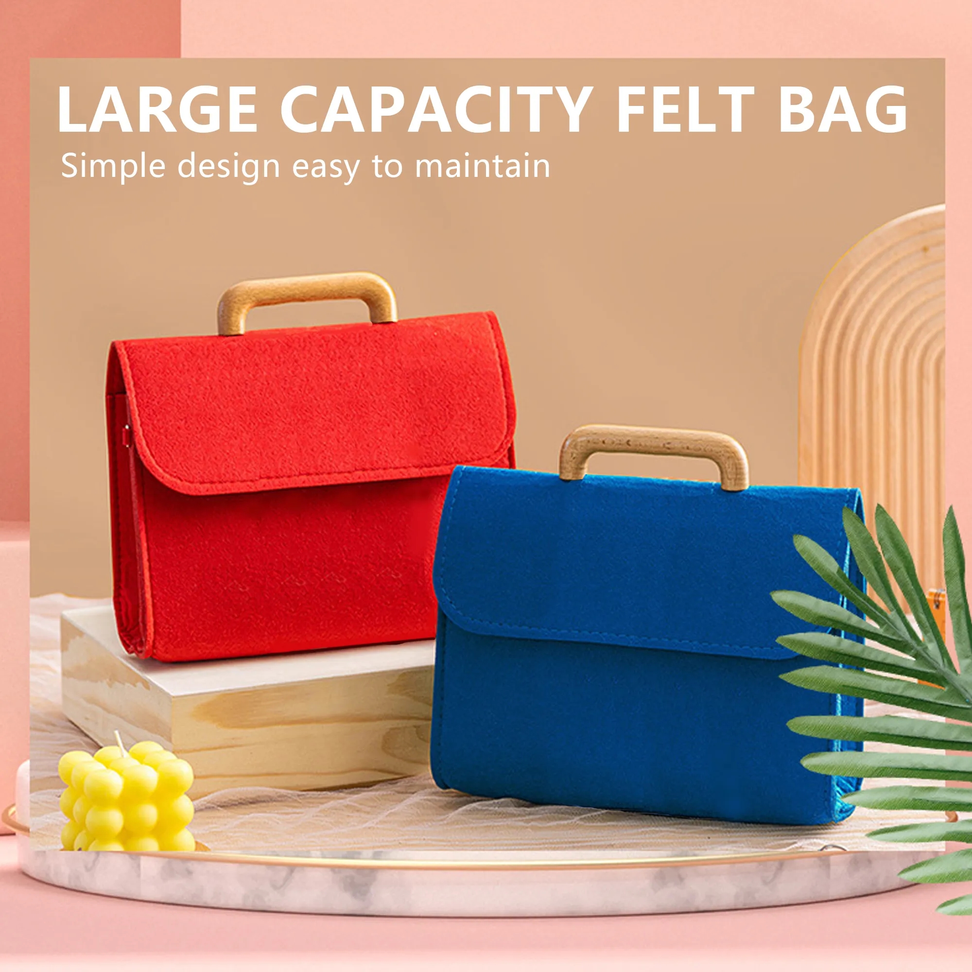 Felt Tote Bag With Wooden Handles 5