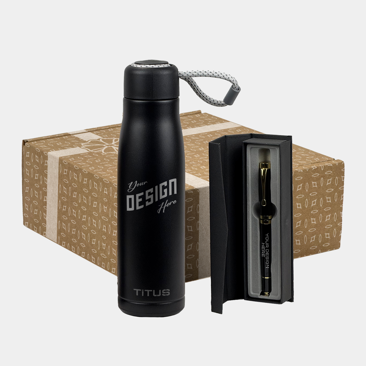 TiTUS® Executive Insulated Water Bottle & Chrome Trim Pen Gift Set 1