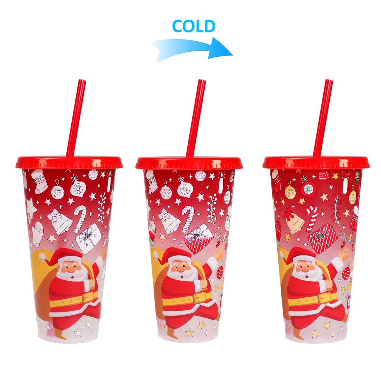 24oz Santa Series Color-Changing Plastic Cup for Cold Drinks 4