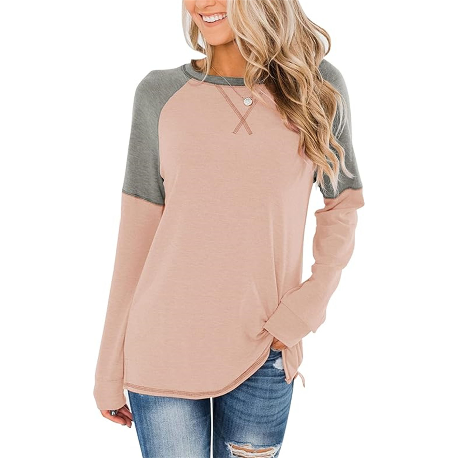 Women's Crew Neck Color Block Blouse 16