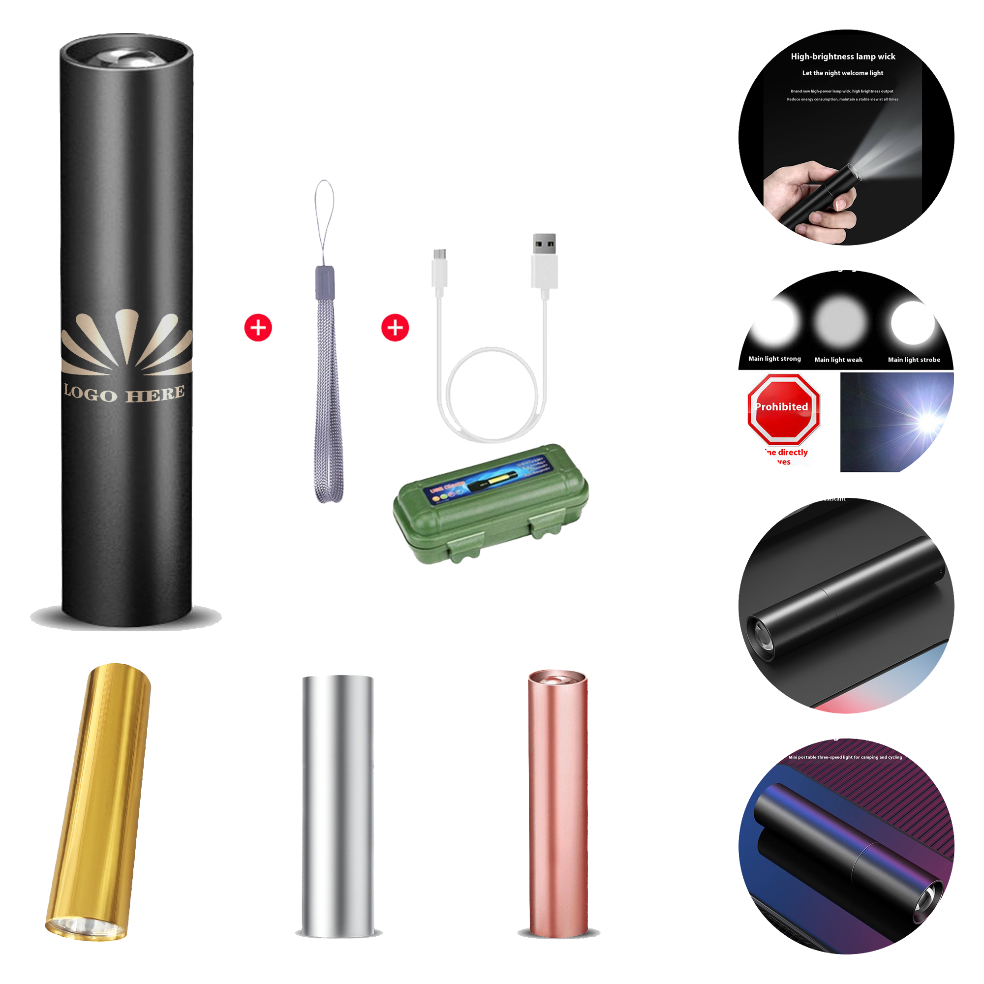 MOQ 50pcs Portable Multi-Function Mini Torch 3