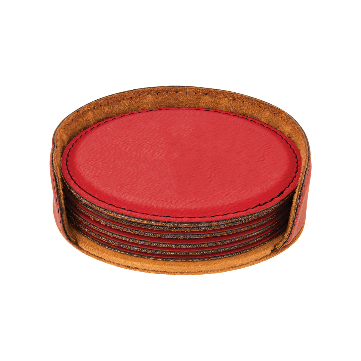 Red Leatherette Round 6-Coaster Set 3