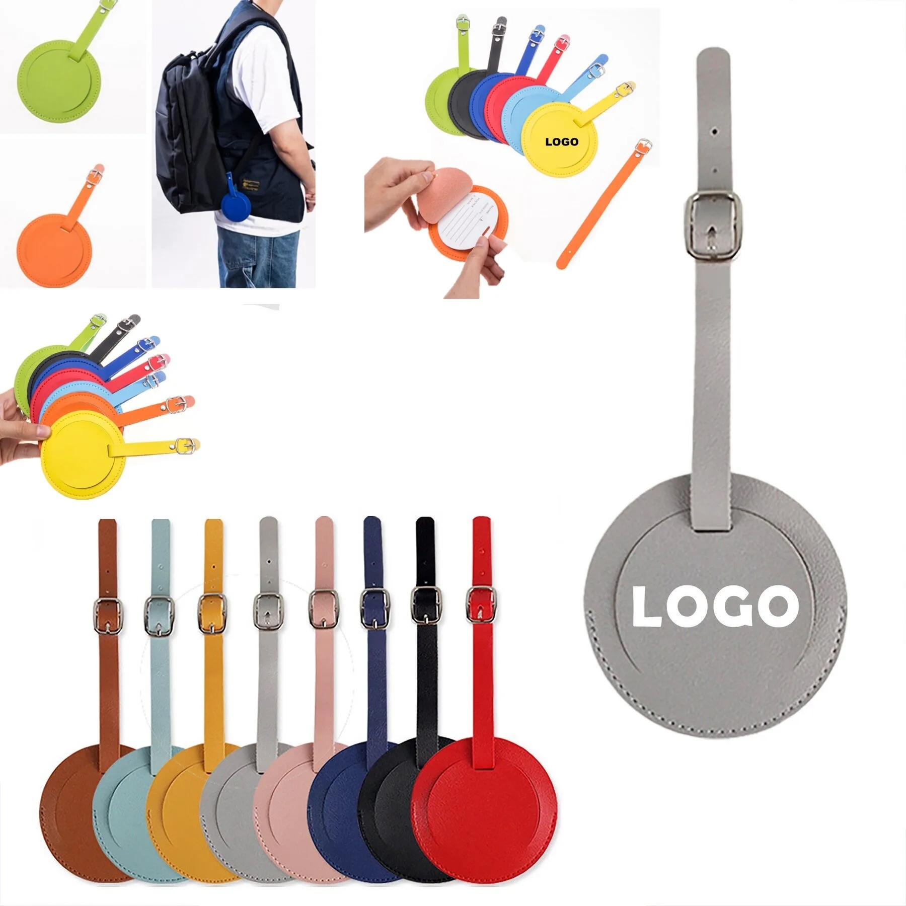 Round PU Leather Luggage Tag 5