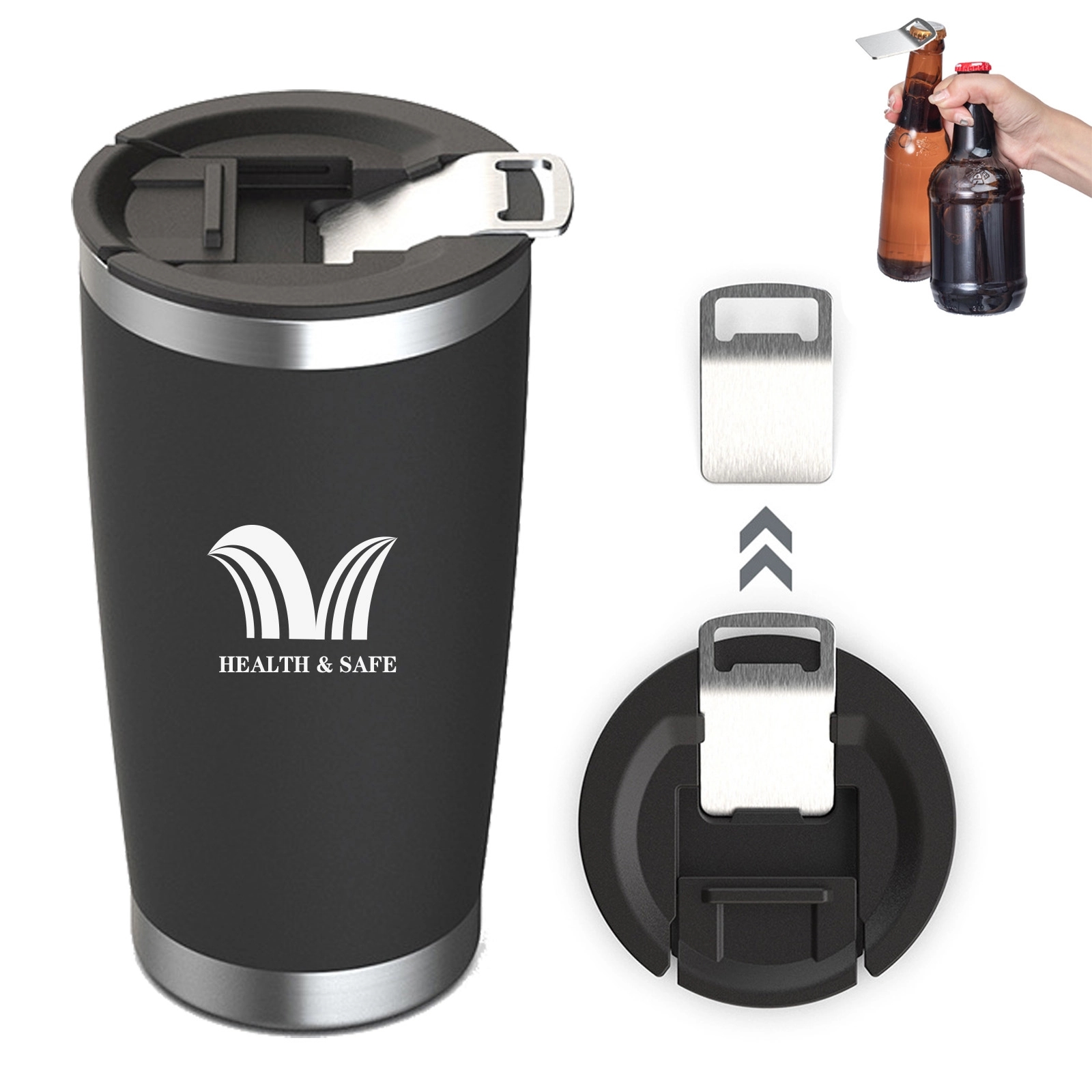 20 Oz Stainless Steel Insulated Tumbler With Beer Opener 2