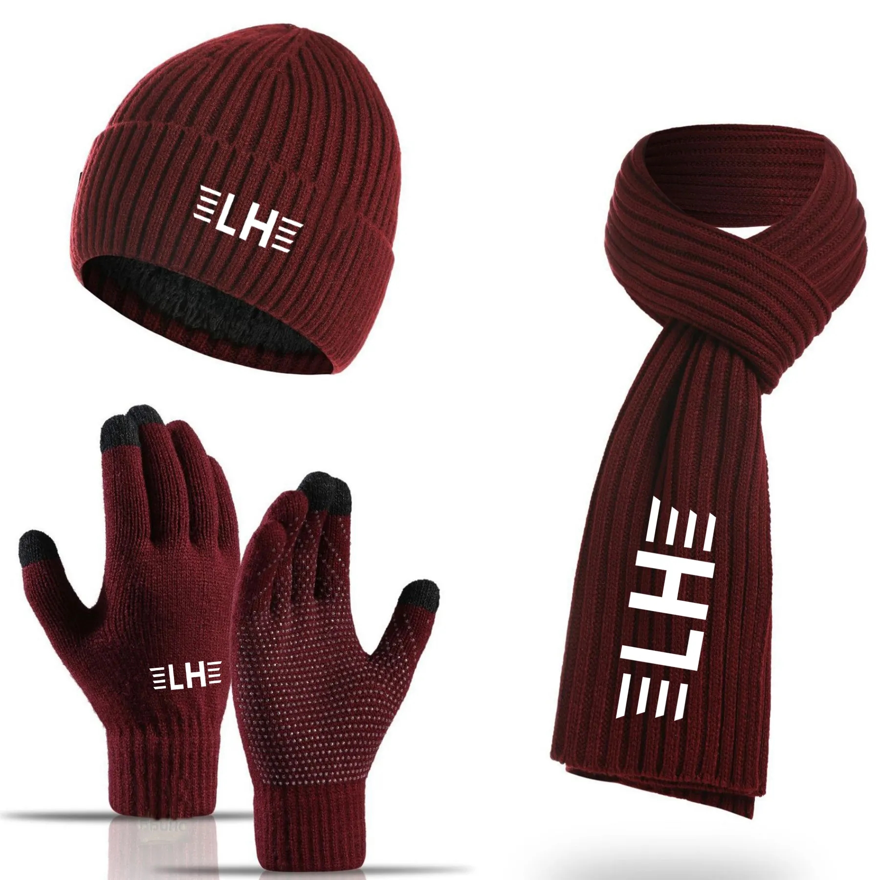 3 in 1 Winter Beanie Hat+ Scarf+Touch Screen Gloves 5