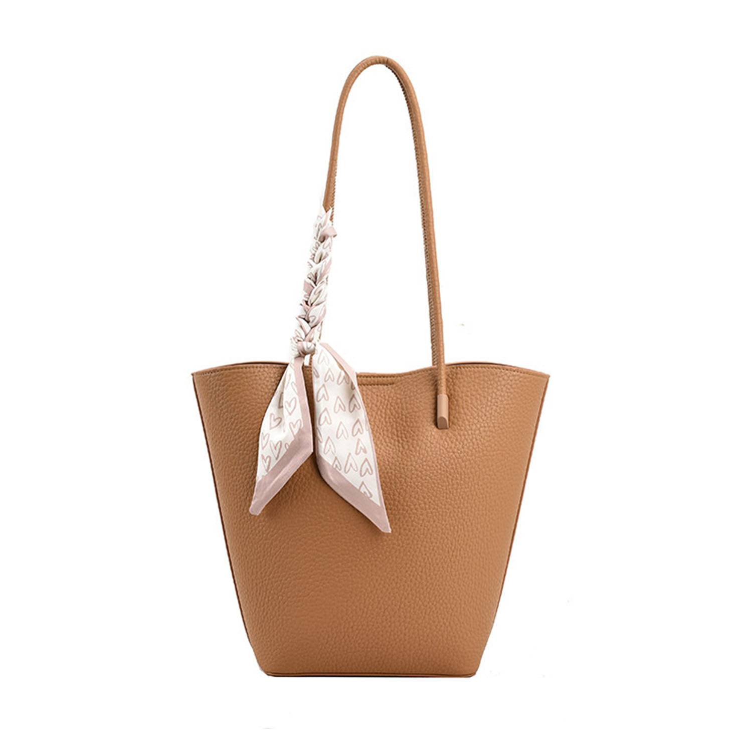 Sophisticated PU Leather Bucket Tote Bag with Silk Scarf 5