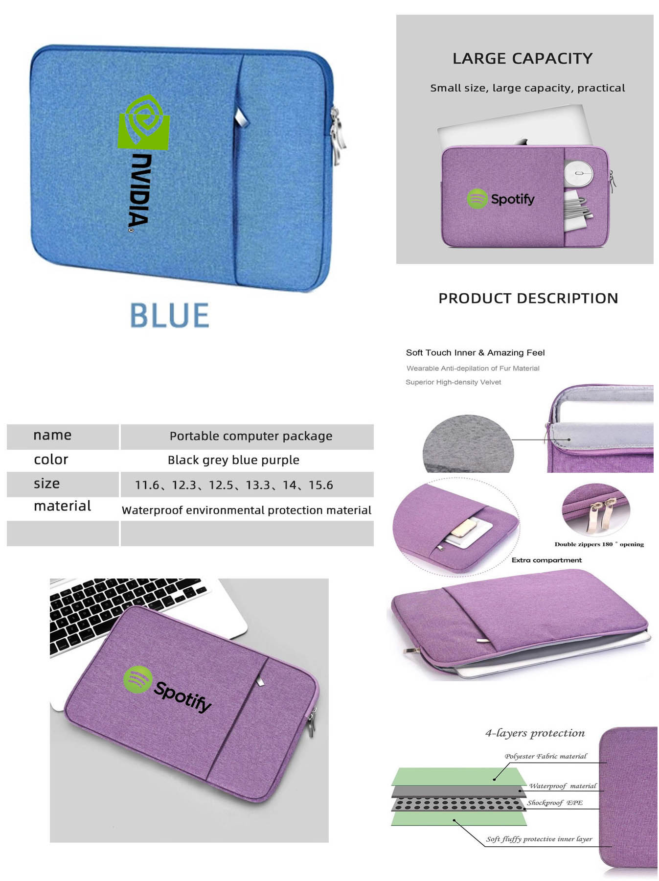 iBank ® Laptop Sleeve Case 13 Inch Water-resistant Protective Fabric Bag 1