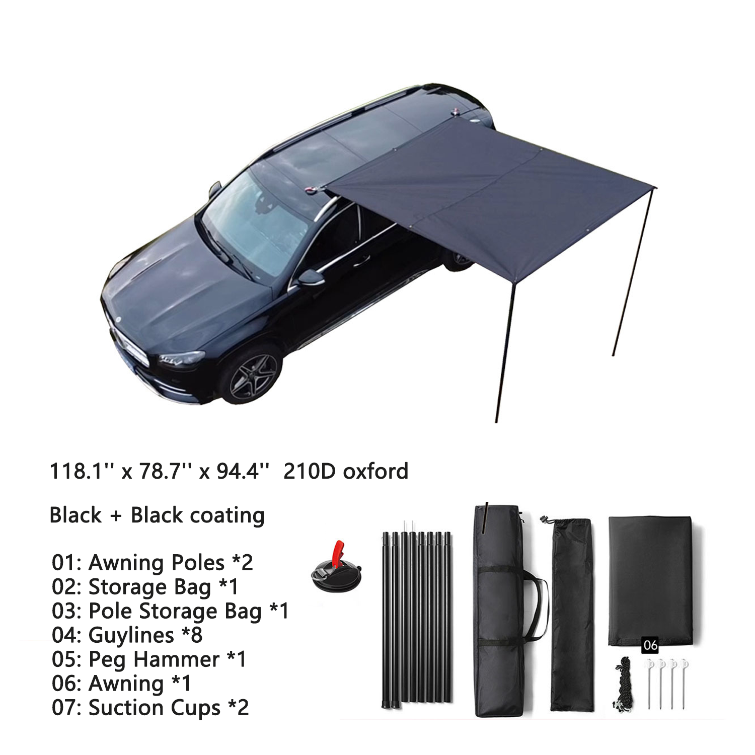118'' Waterproof Camping Tent Car Side Sunshade Awning tarp 15