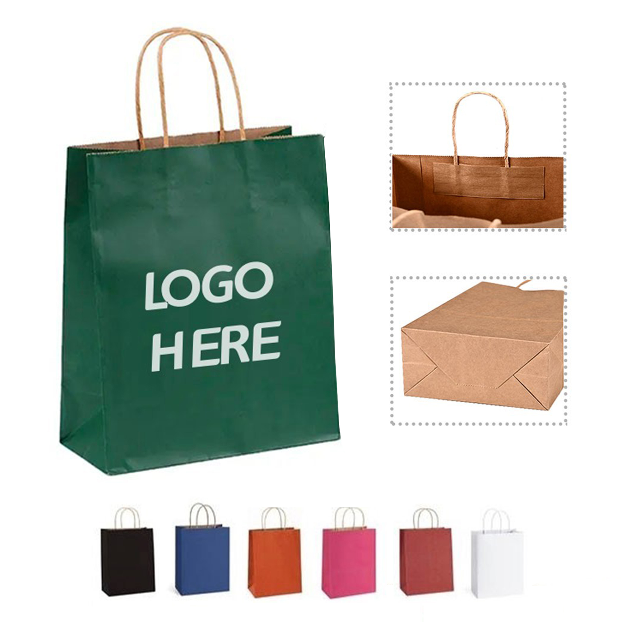 Natural Kraft Paper Shopper Tote Bag(6" W x 8" H x 3" D) 4