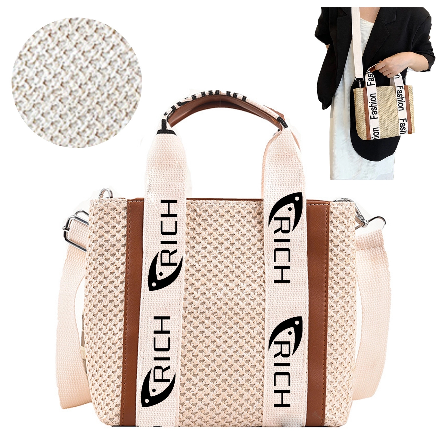 Straw Hand Bag, custom tote bag with logo imprint 2