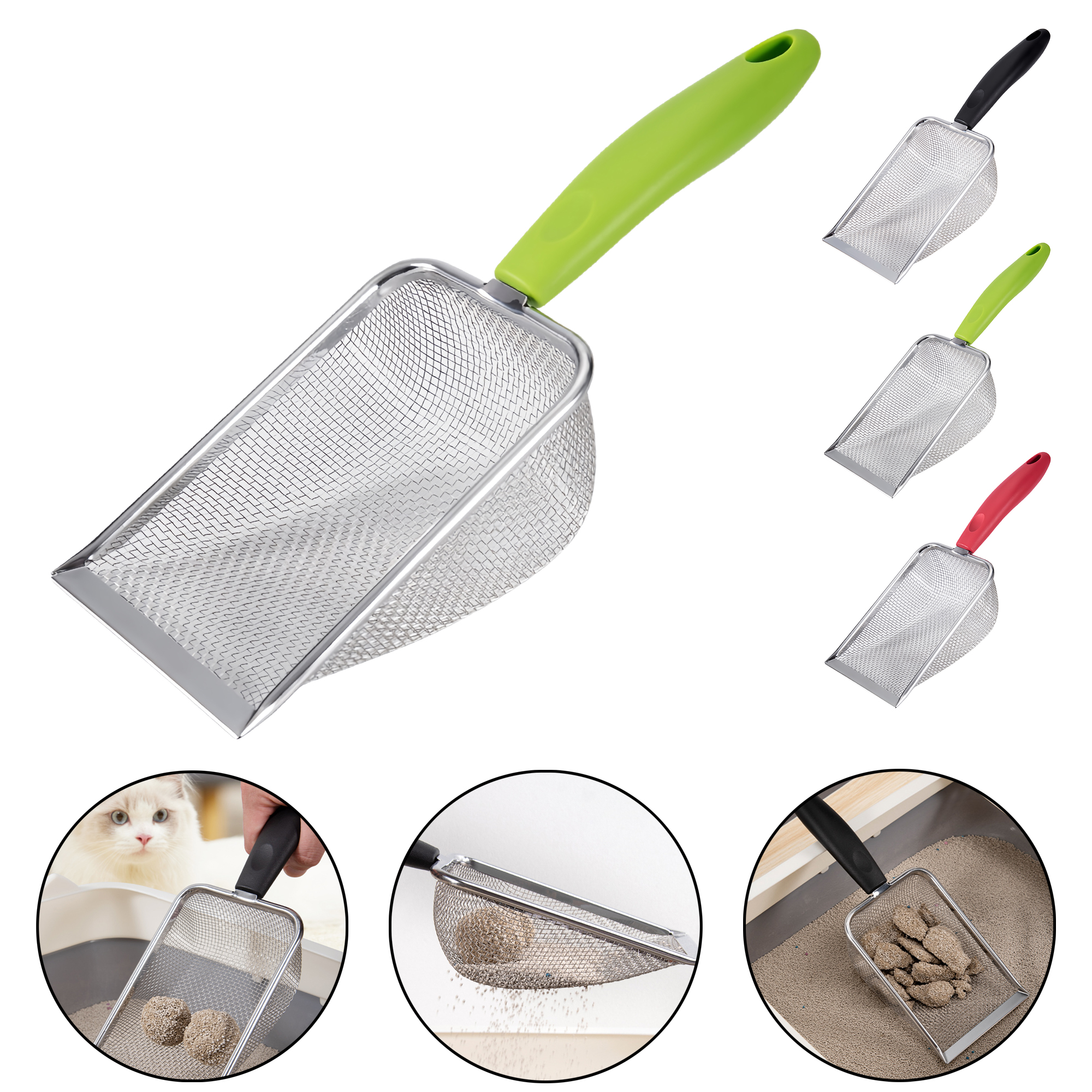 10 Mesh Pet Scoop Long Handle Stainless Steel Litter Scoop for Cats Chickens Reptiles Beach 3