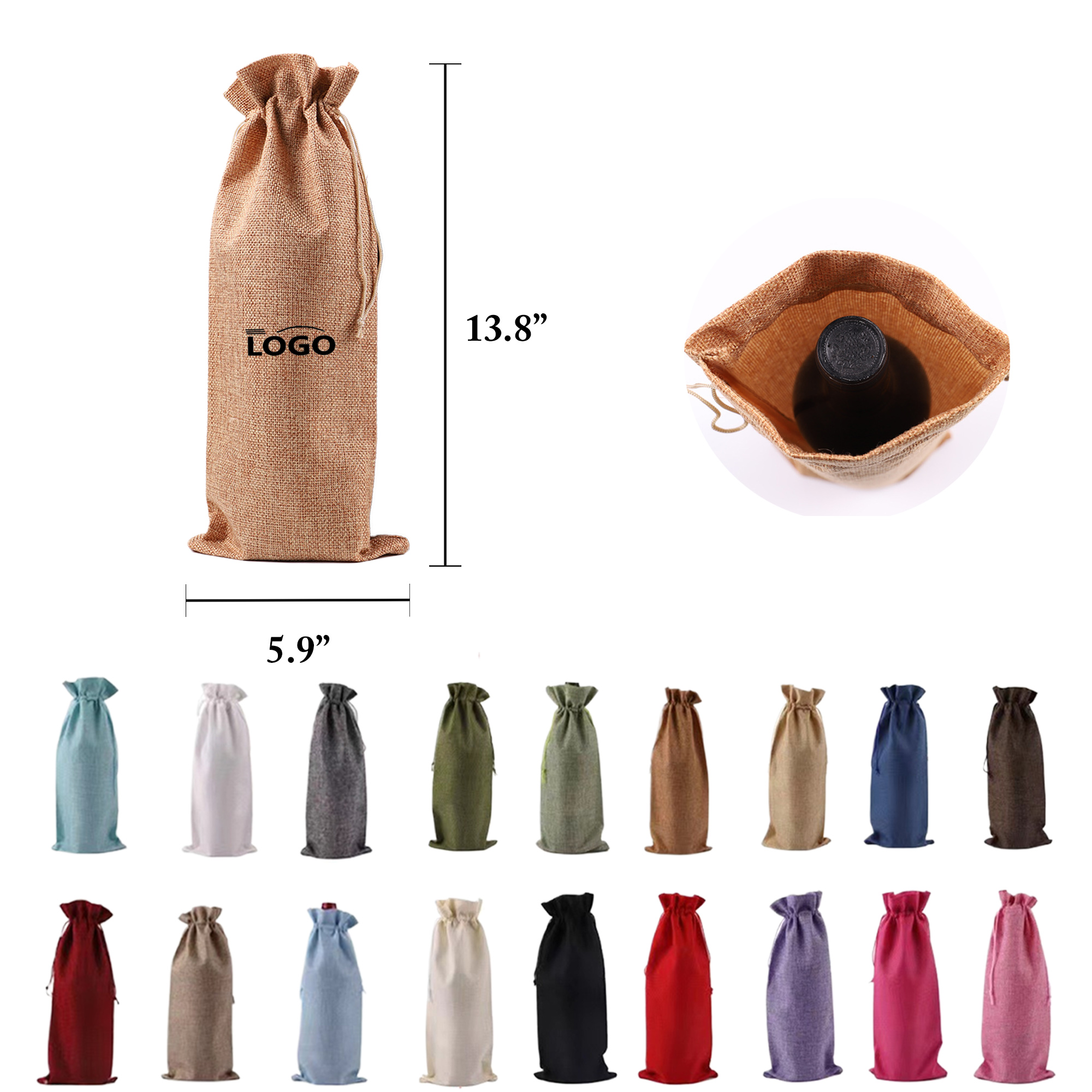 Burlap Wine Bag Set With Drawstring Closure 4
