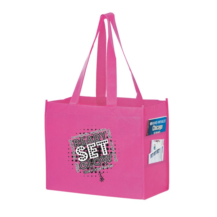 Pink Non-woven Shoulder Tote with Side Pockets - Awareness
