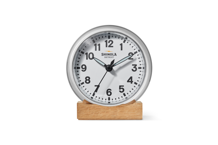 Shinola The Runwell 6in Desk Clock - Chrome/White 2