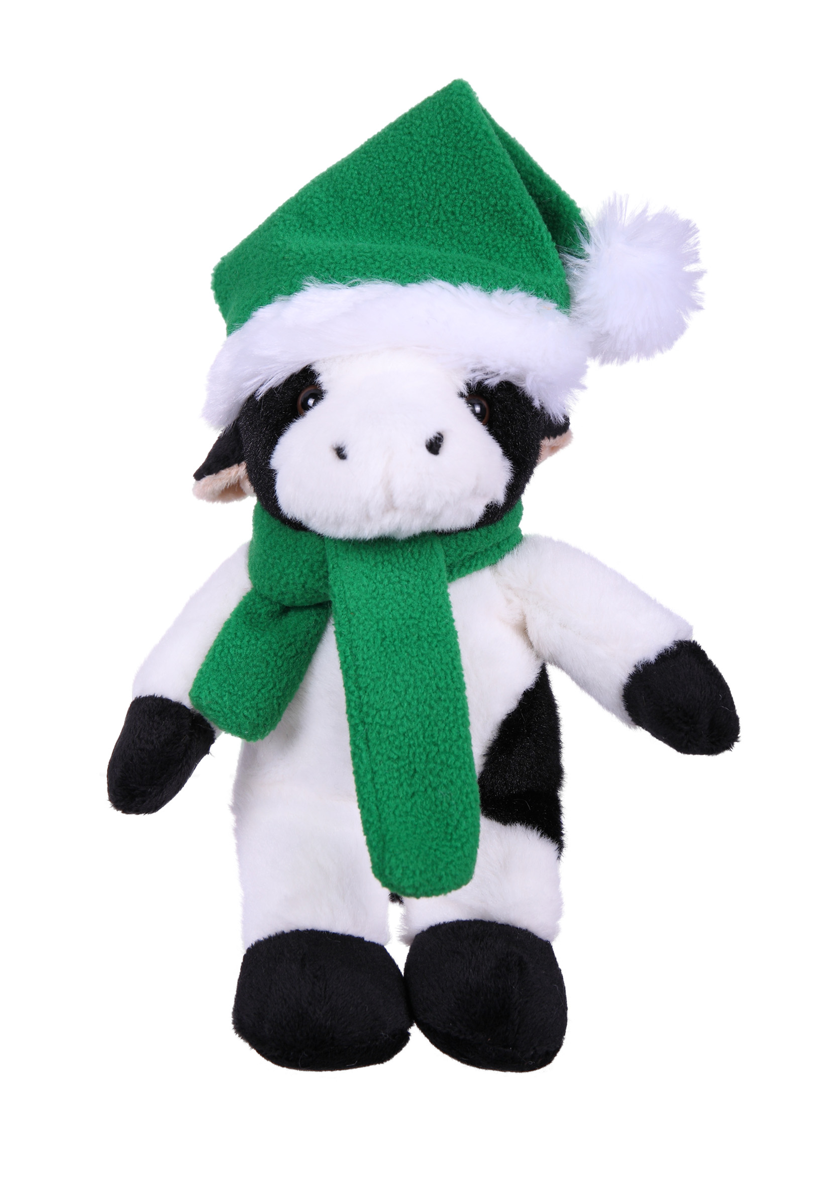 Soft Plush Stuffed Cow with Christmas Hat and Scarf