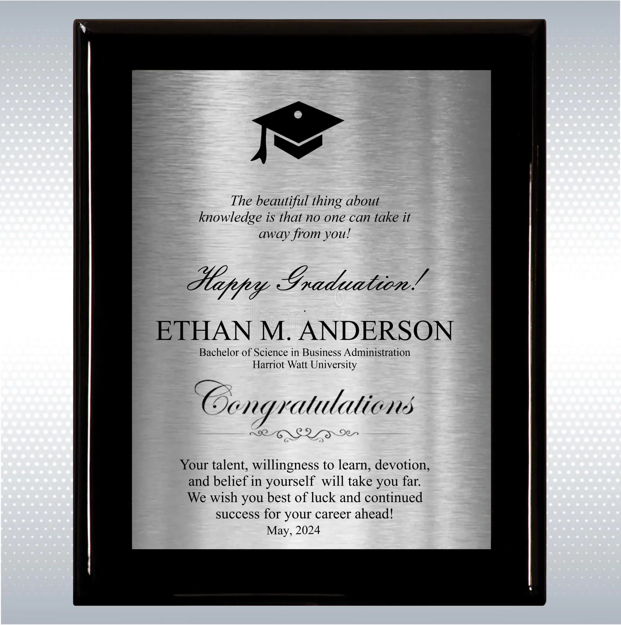 Black Piano Finish Wood Plaque Graduation Gift 3