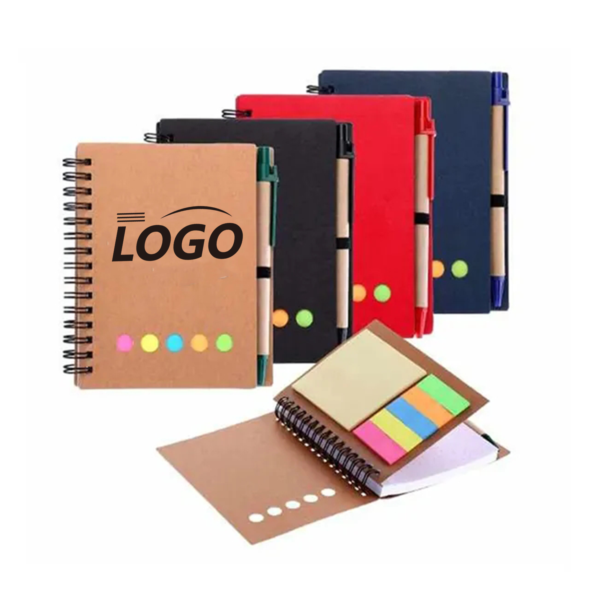Coil Bound Notepad With Adhesive Notes And Pen 7