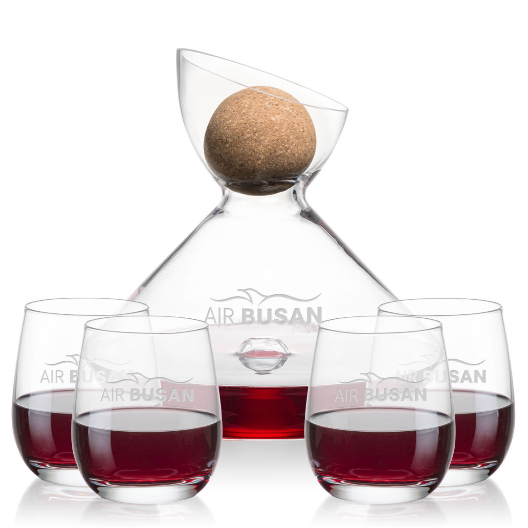 Woodbury Carafe w/Cork Stopper & Salem Stemless Wine 5
