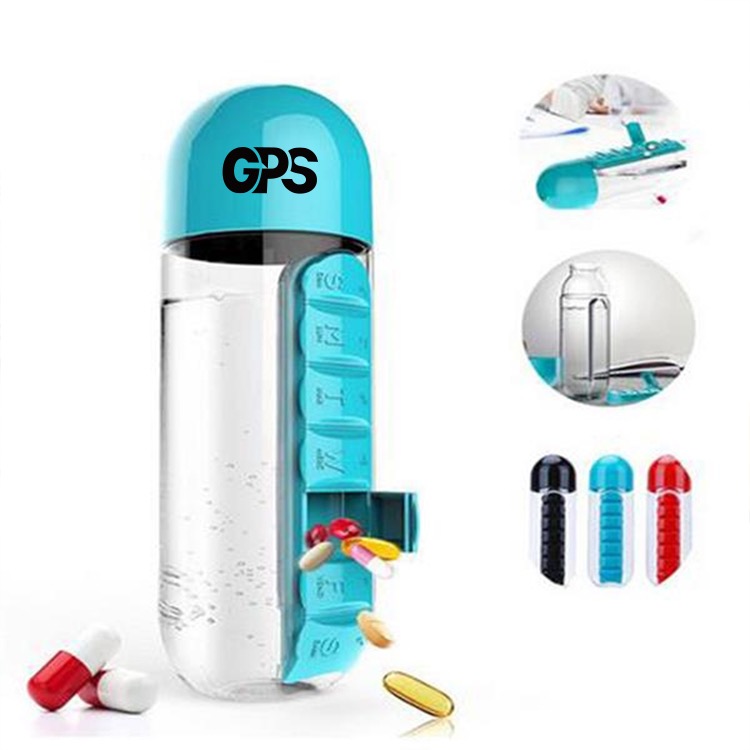 Water Bottle W/7 Compartments Pill Box 2