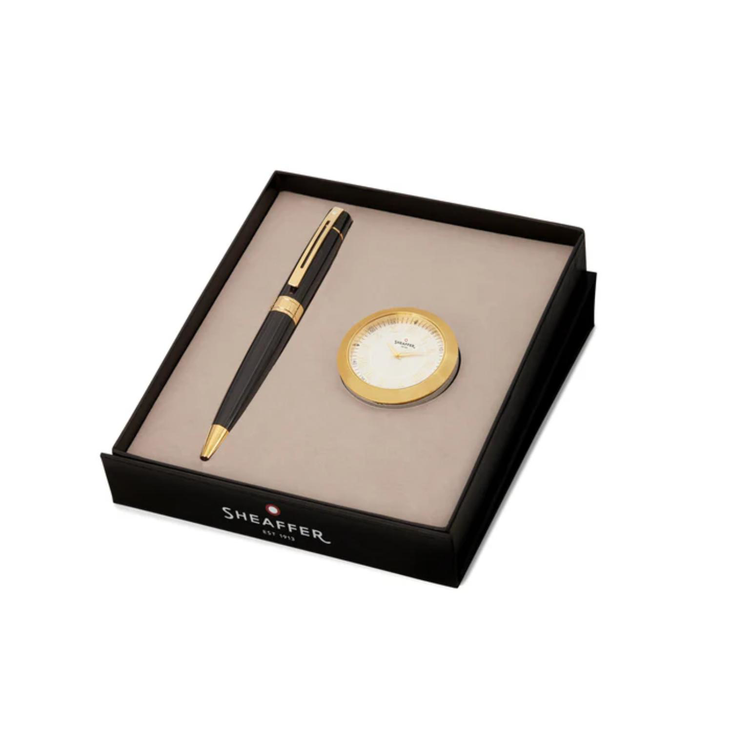SHEAFFER® Executive Gift Set Glossy Black Gold Trim 300 Ballpoint Pen with Table Clock 6