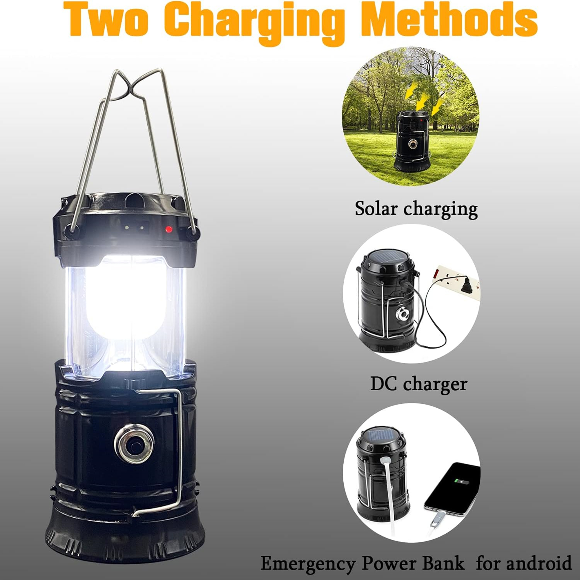 USB Rechargeable LED Collapsible Solar Camping Lantern 3