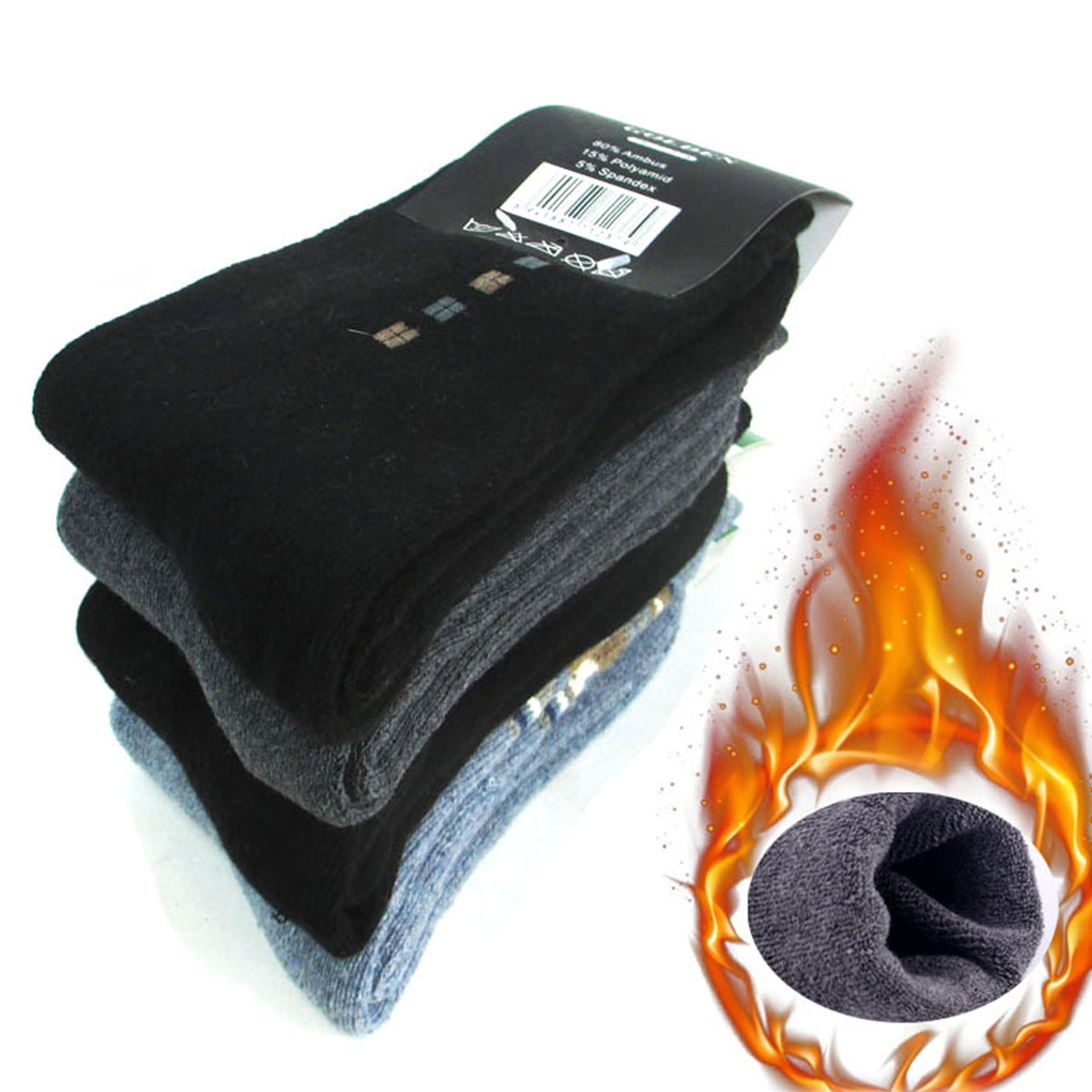 Thicker Winter Socks With Fleece Unisex Cotton Longer Sock Jacquard Weave 2