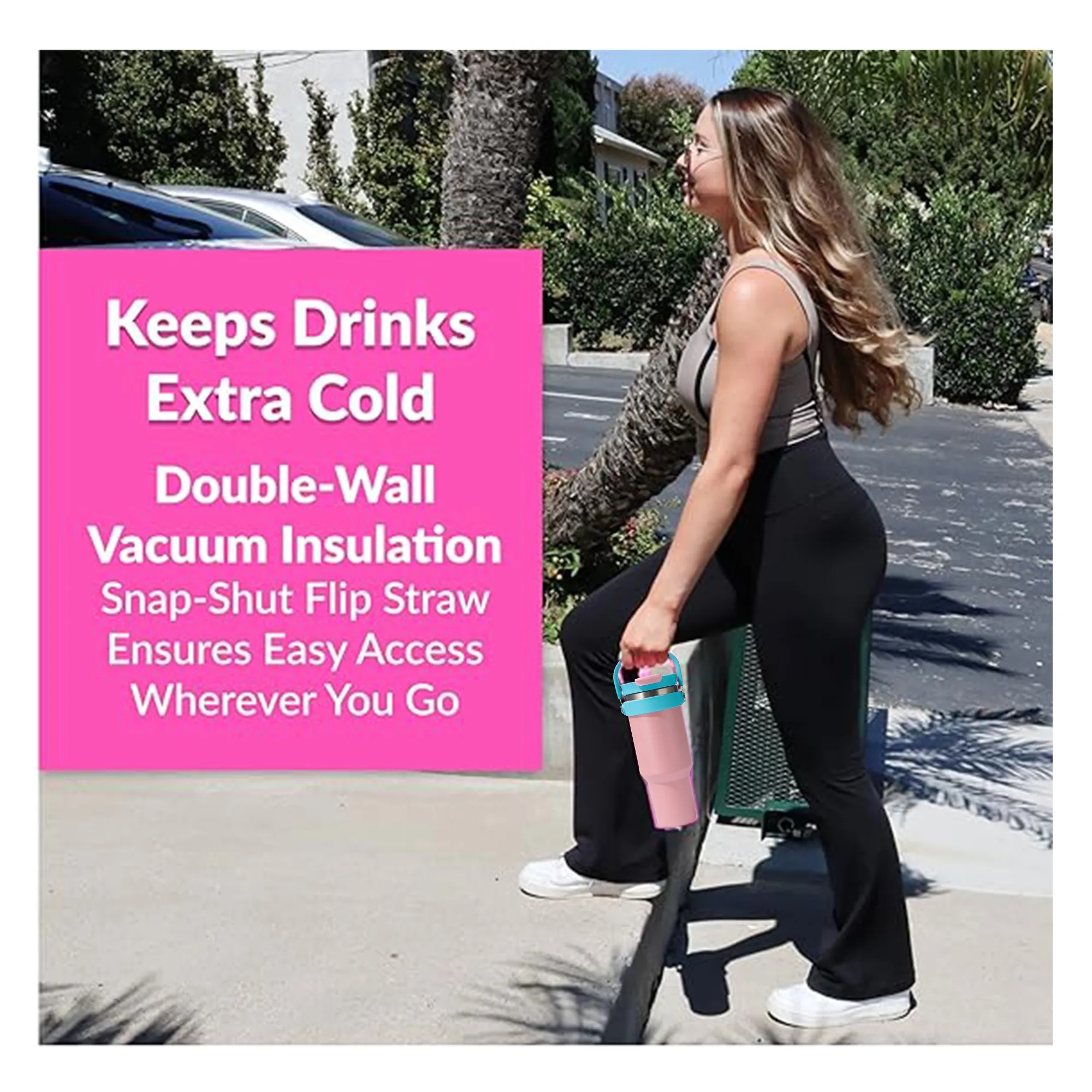 Outdoor 40oz Car Thermos Cup with Handle and Straw 3