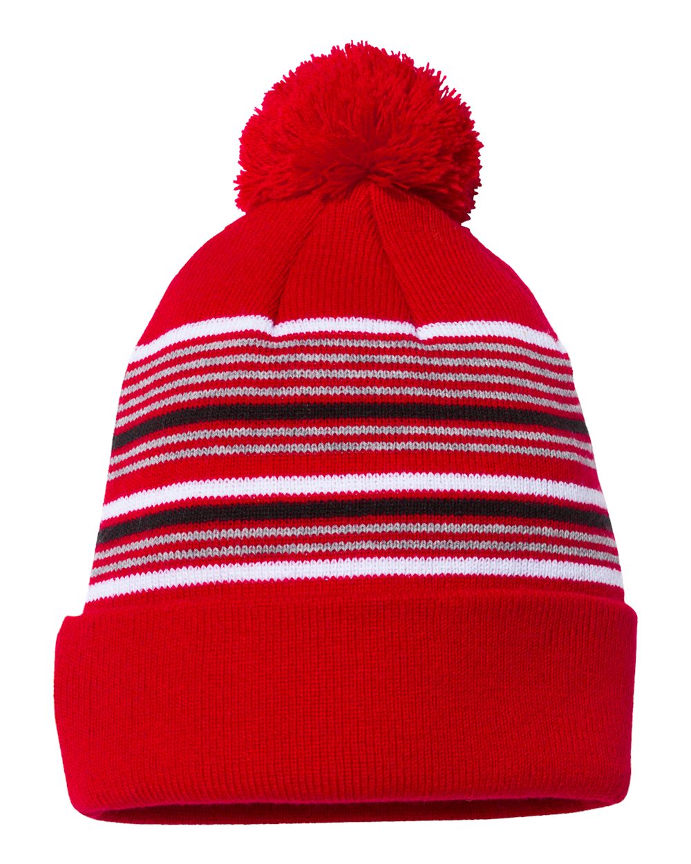 12" Striped Pom-Pom Cuffed Beanie - SP60 17