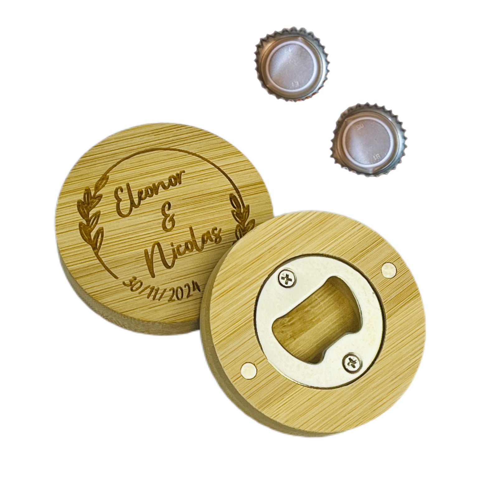 Elegant Wooden Bottle Opener with Magnetic Back - Engraved 1