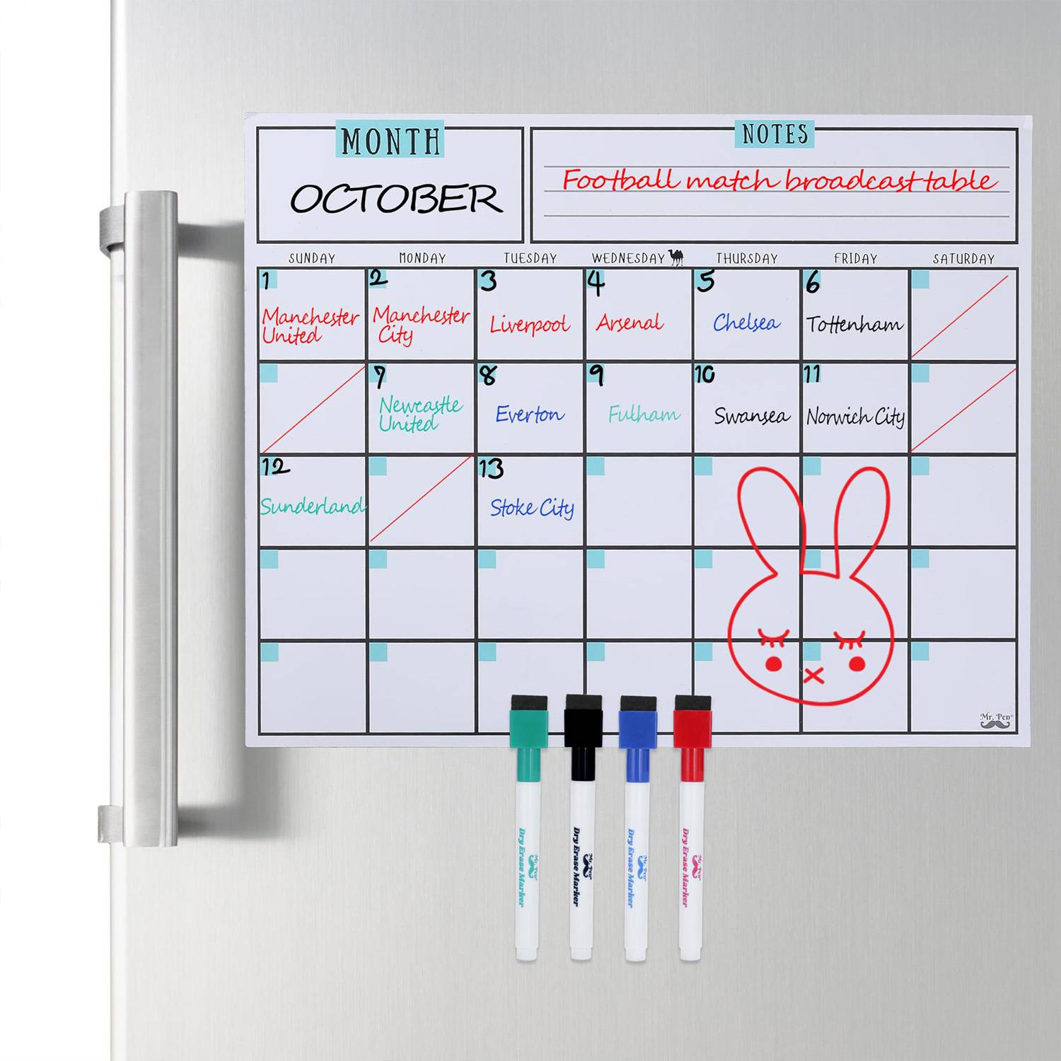 PVC Magnetic Reusable Fridge Whiteboard Calendar w/4 Markers 10