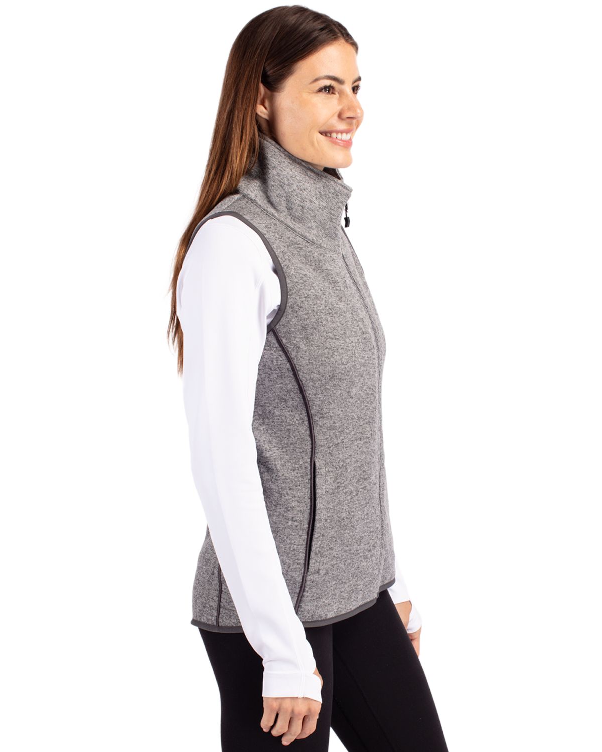 Cutter & Buck Mainsail Sweater-Knit Womens Full Zip Asymmetrical Vest 61