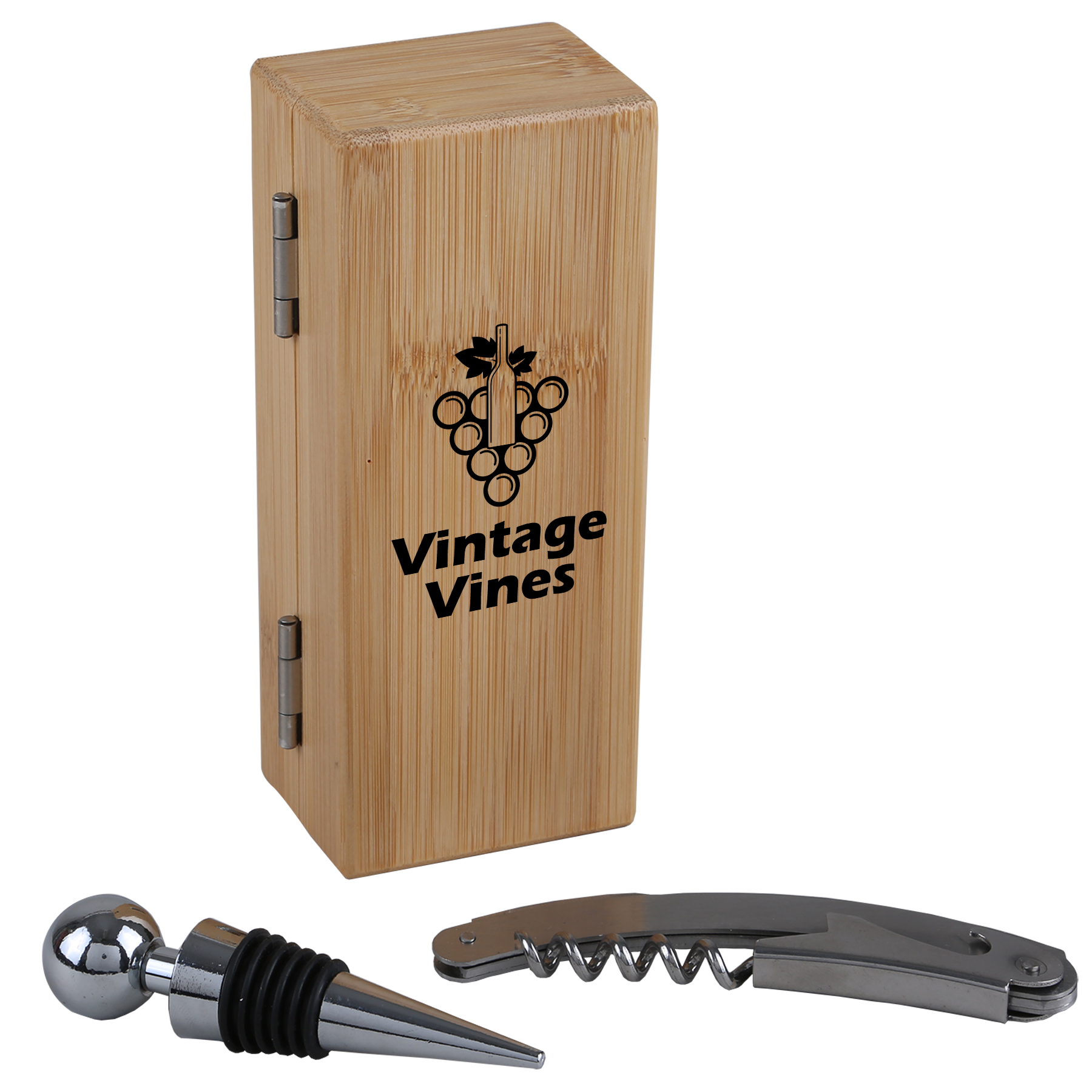 2 Piece Bamboo Wine Opener Set w/Magnetic Closure 4