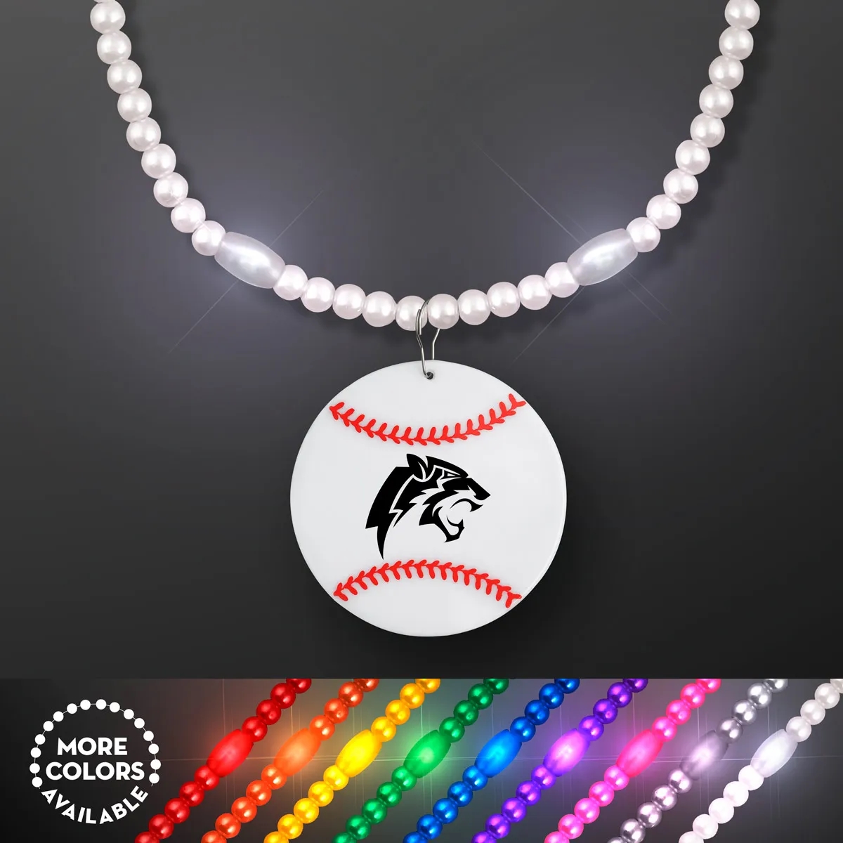 LED Bead Necklace with Baseball Medallion 2