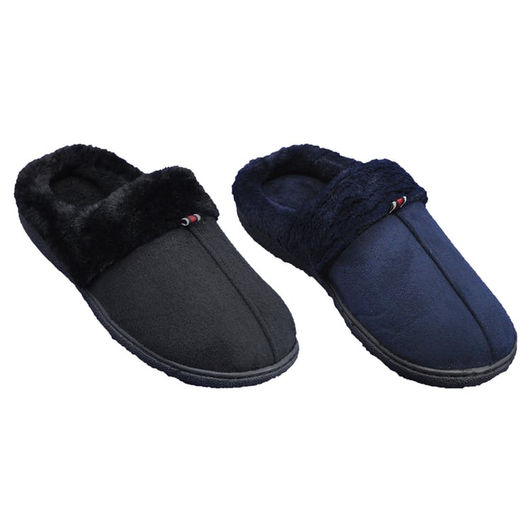 Men's Classic Fur Slippers - Black & Navy 2