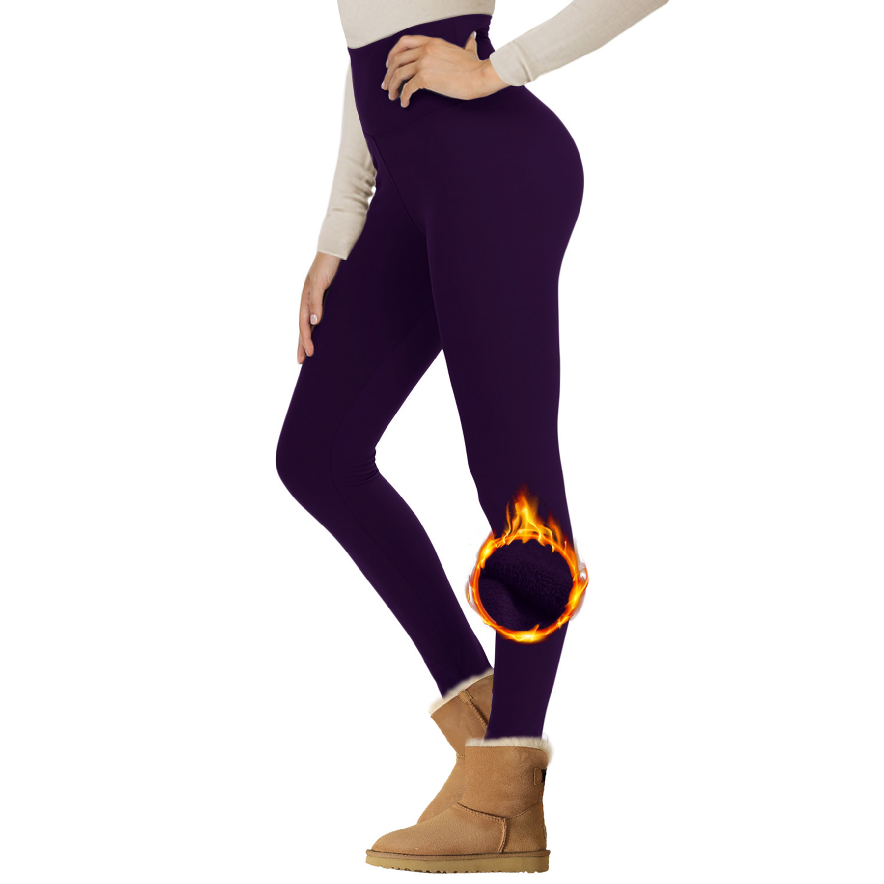 Women Fleece Lined Waist Winter Thermal Yoga Leggings 2