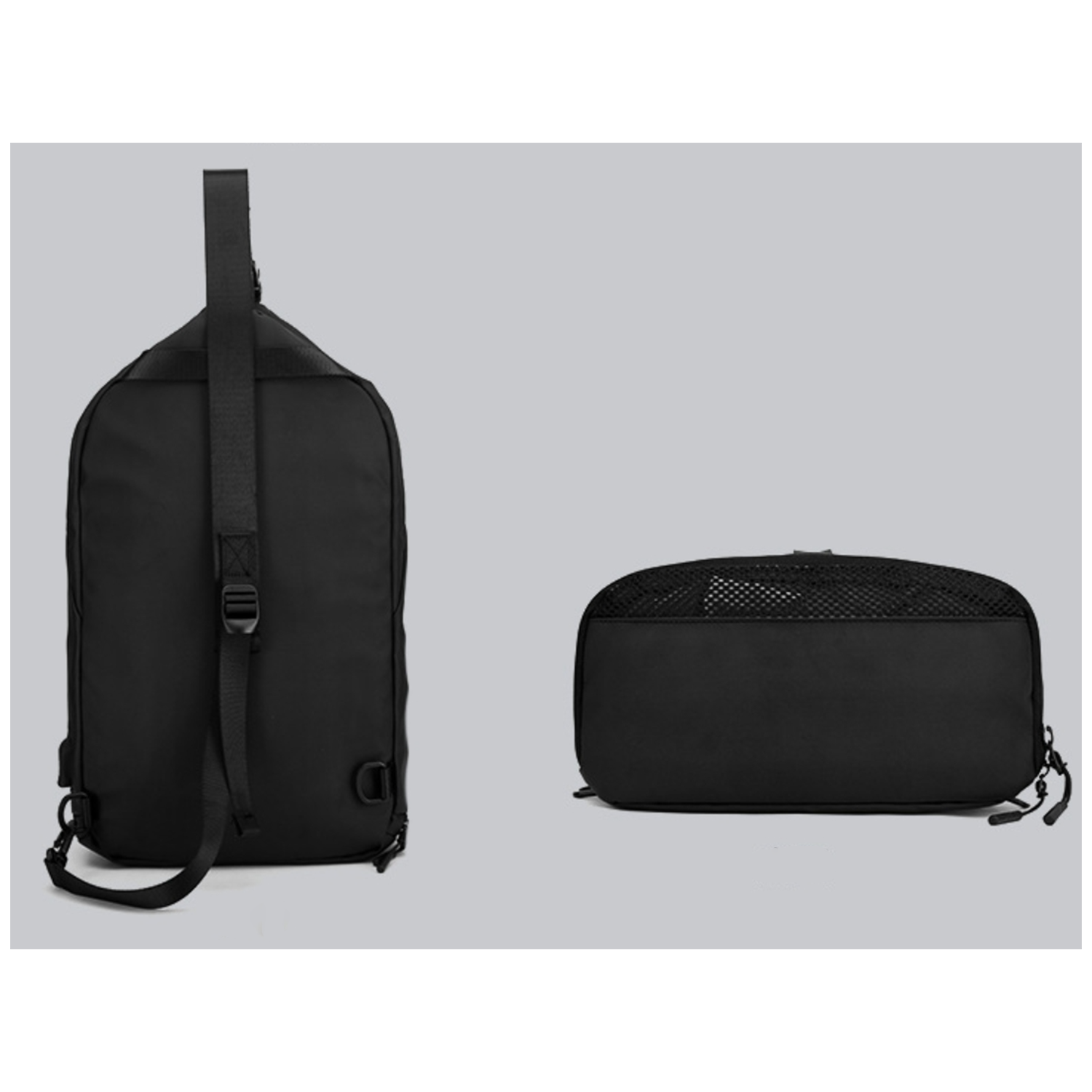 Black Sling Chest Bag W/ Usb Charge Port 4