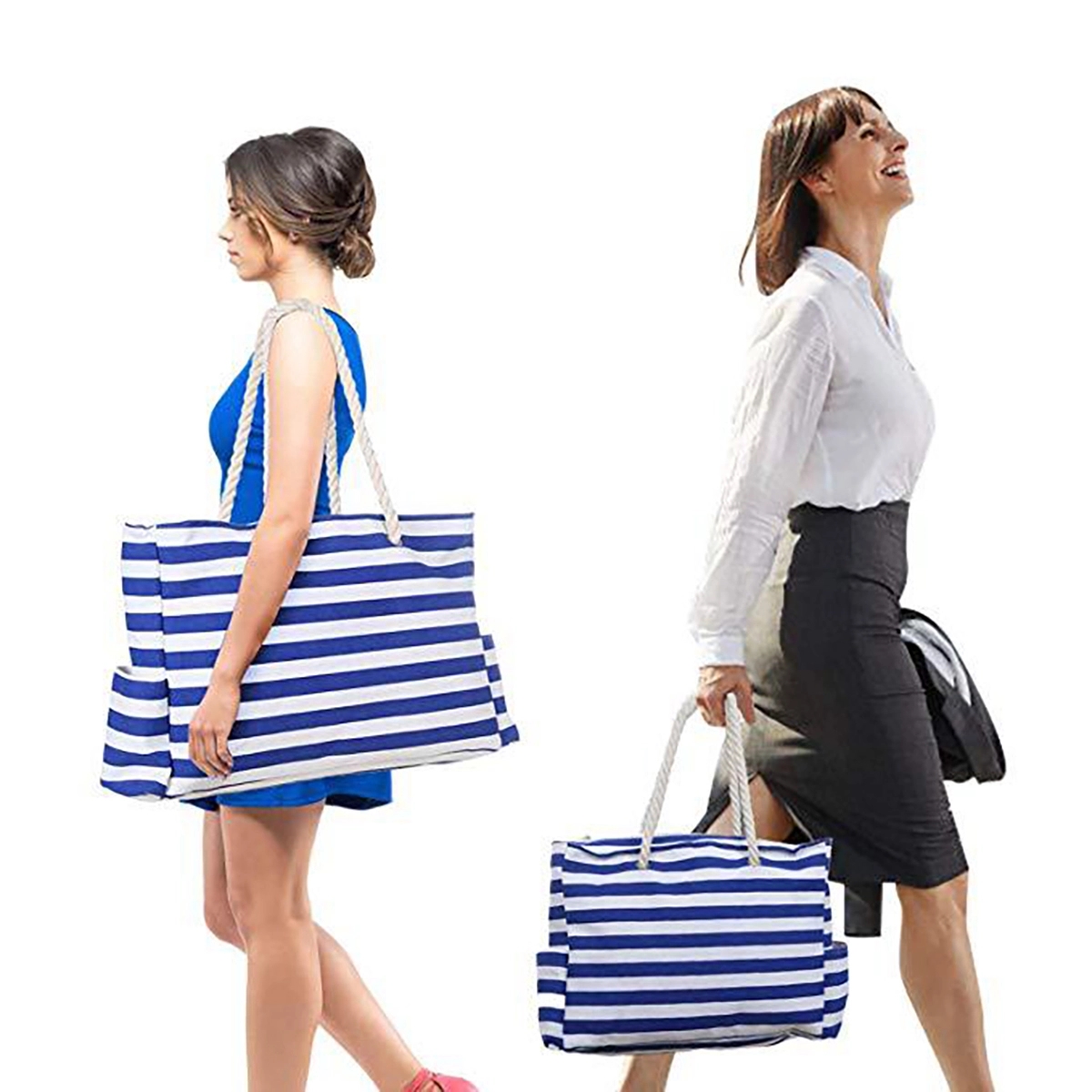 Maritime Stripes Beach Bag With Zipper 6