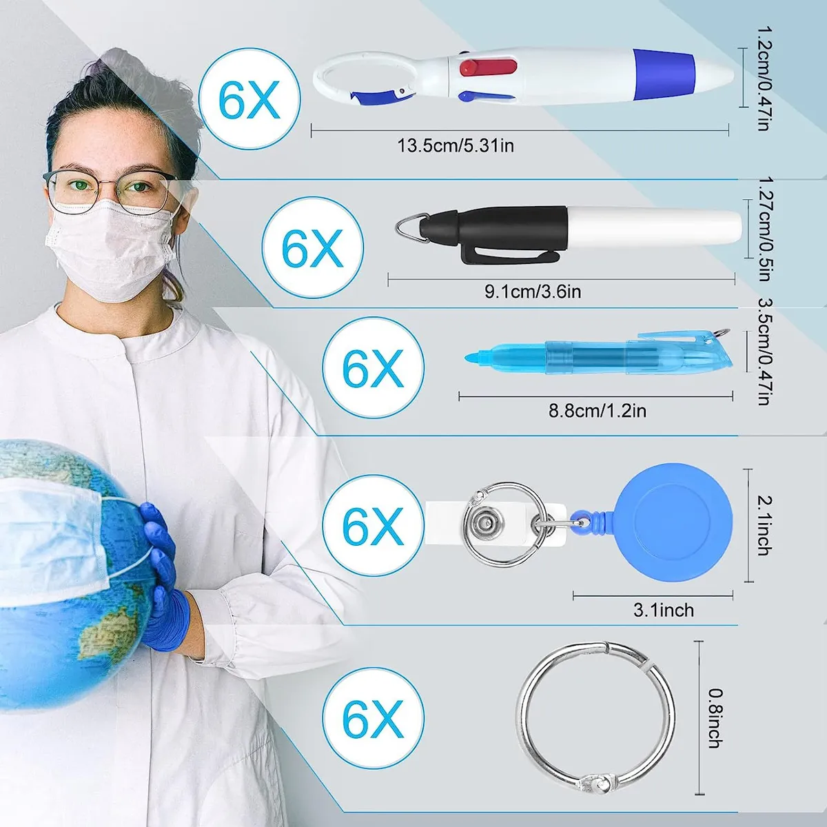 Mini Nurse Badge Highlighter Permanent Marker Ballpoint Pen 6