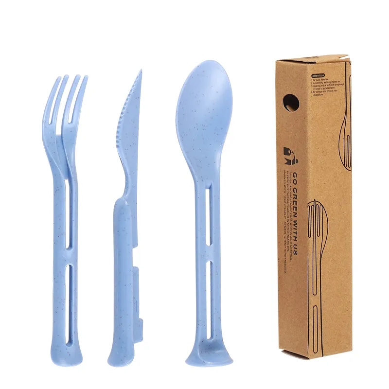 Wheat Straw Three-in-One Portable Cutlery Set 10