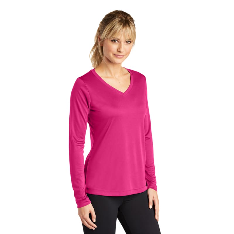 Sport-Tek Women's Long Sleeve PosiCharge Competitor V-Neck Tee. 73
