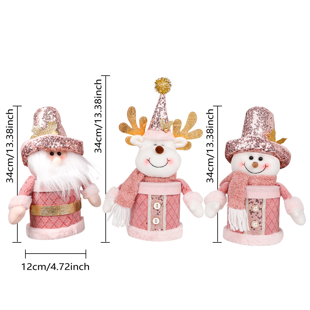 Festive Pink Santa, Reindeer, and Snowman Ornaments Set - 34cm Holiday Decor 1
