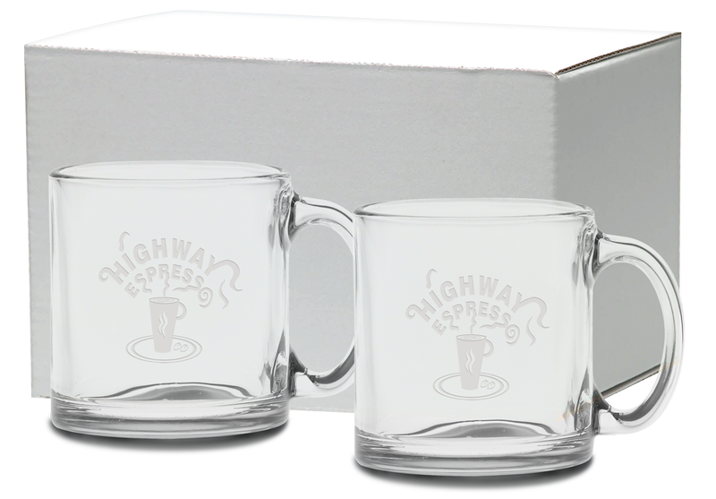13 oz. Etched Clear Glass Coffee Mug Gift Set