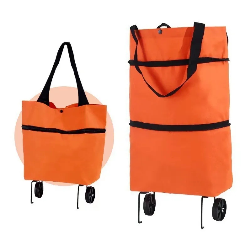 Foldable Oxford Cloth Shopping Bag with Wheels Grocery Cart 2