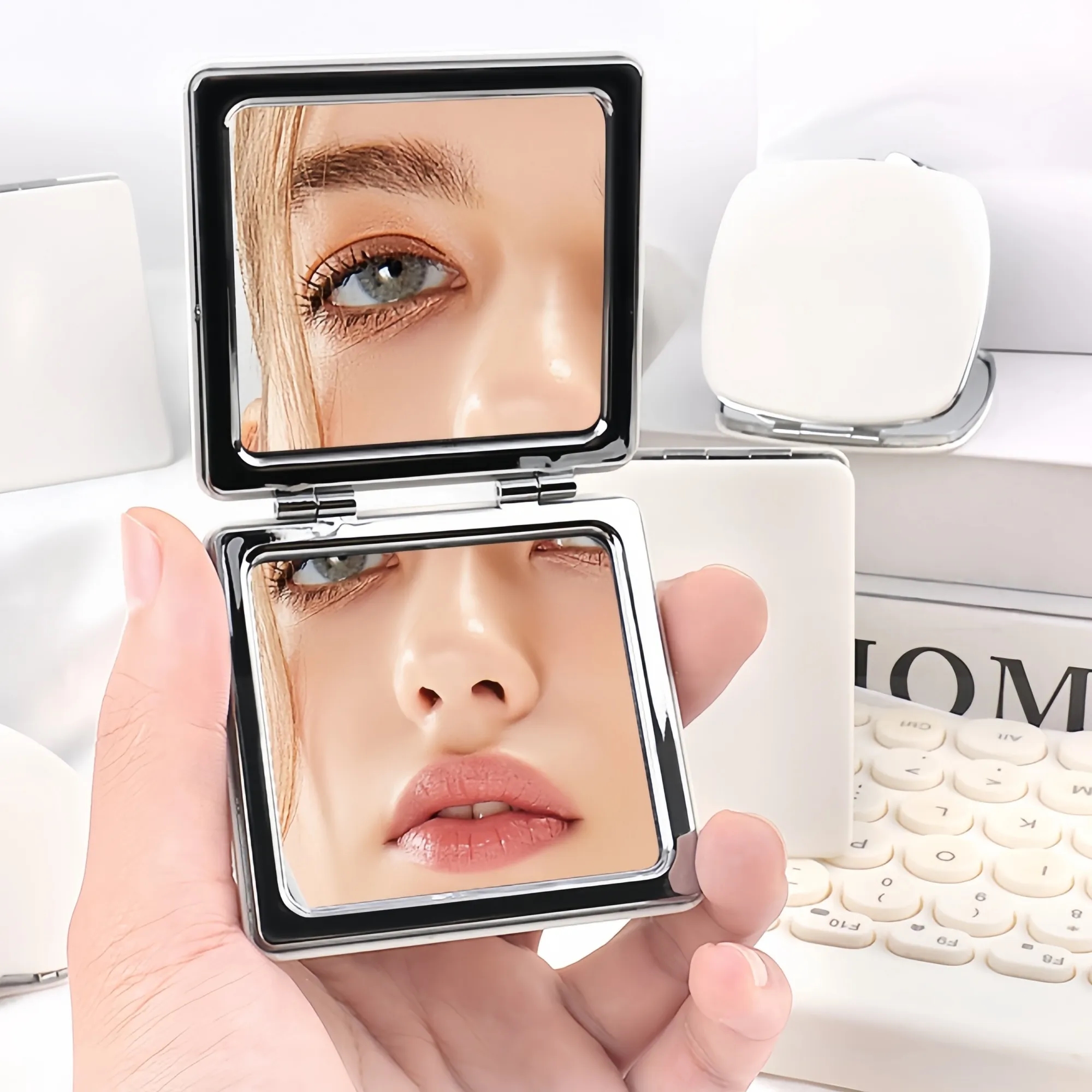 Square Shaped PU Folding Travel Makeup Compact Mirror 6
